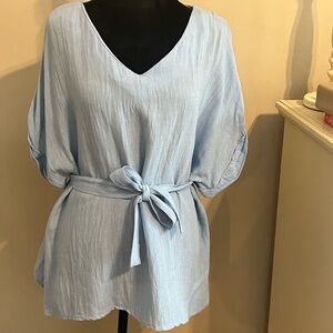 Amaryllis Sky Blue Blouse with Tie Waist